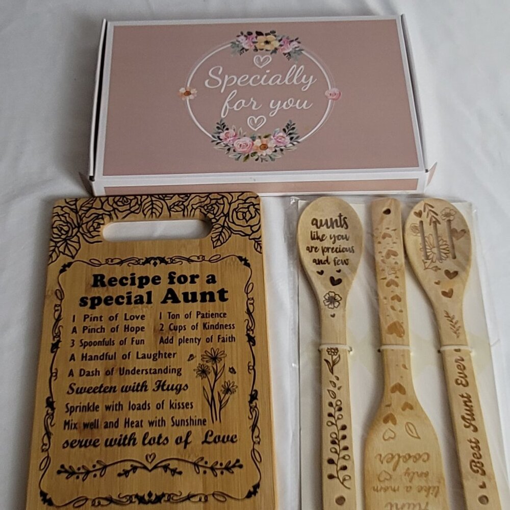Bamboo Cutting Board and Utensils Gift for Aunt